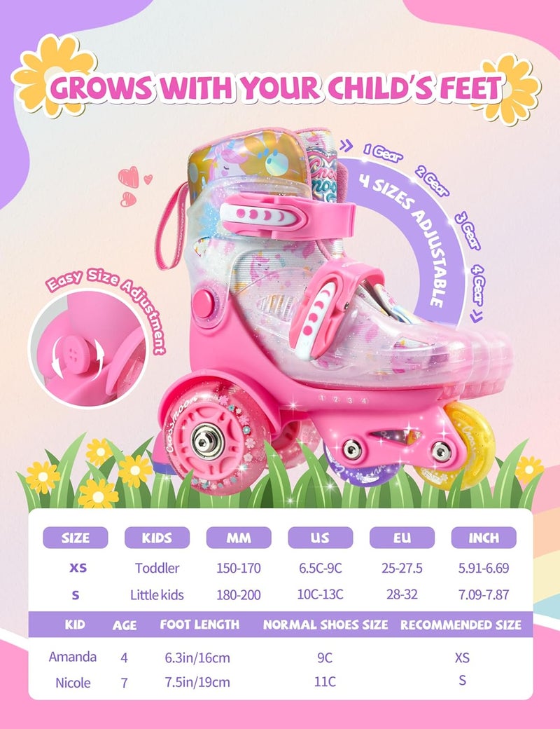 crossmoon Unicorn Toddler Roller Skates, Kids Training Safety Tripple Protection Roller Skates with 4 Adjustable Sizes, Fun Light-Up Wheels, Little Girls' Fancy Gift - Image 5